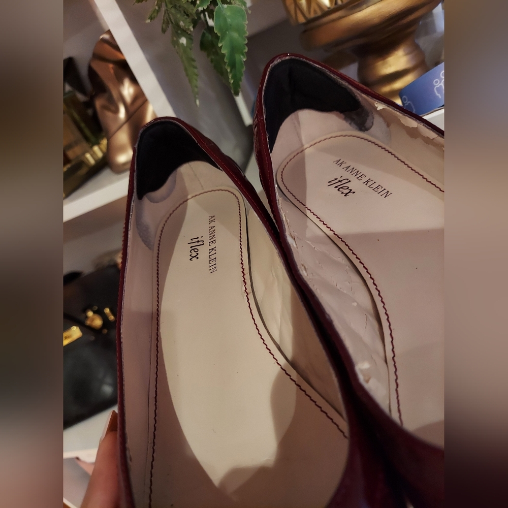 Anne Klein Burgundy Patent Quilted Low Block Heel Pumps with Buckle - Picture 10 of 11